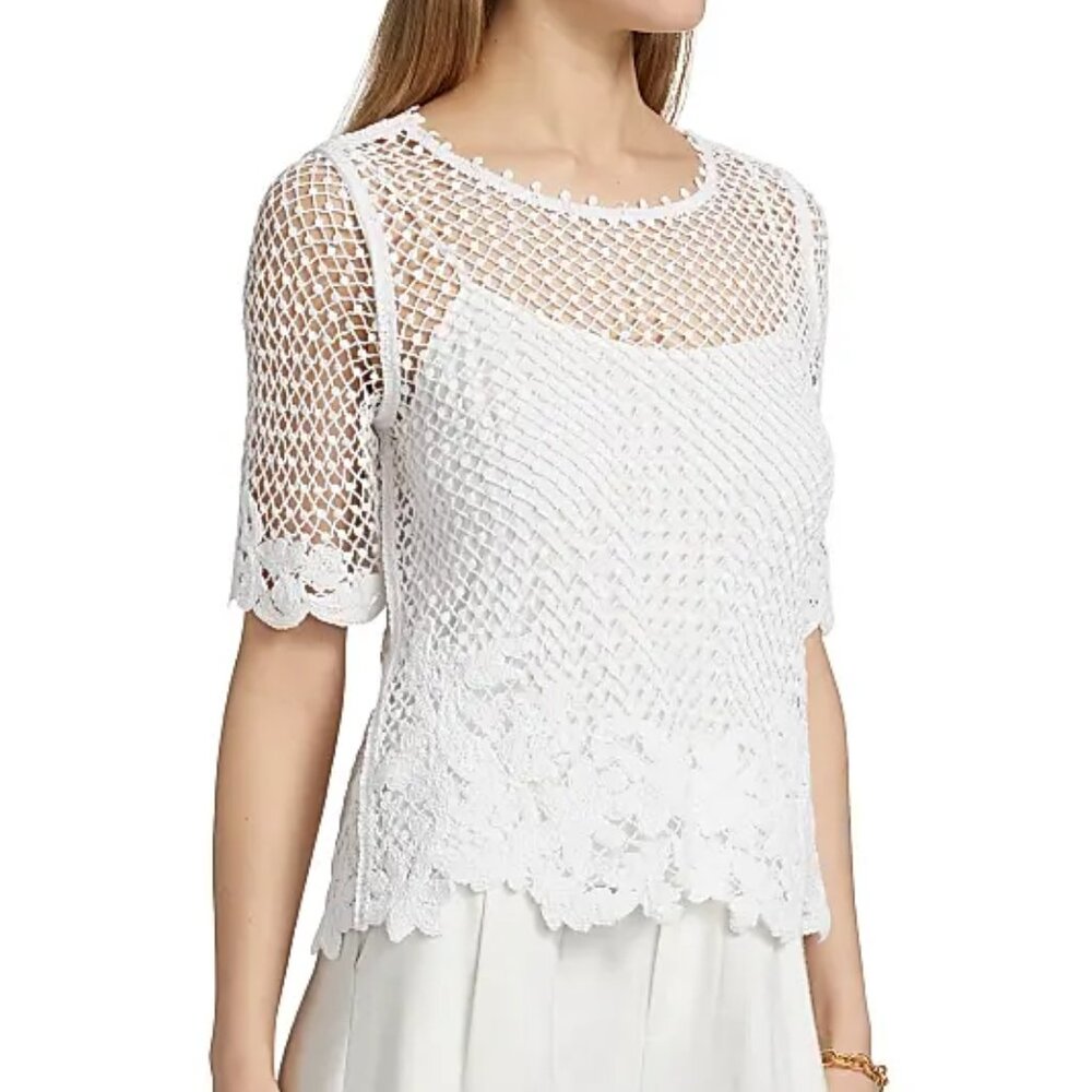 $298 Kobi Halperin Syvls Crochet Lace Blouse 100% Cotton White Size XL
